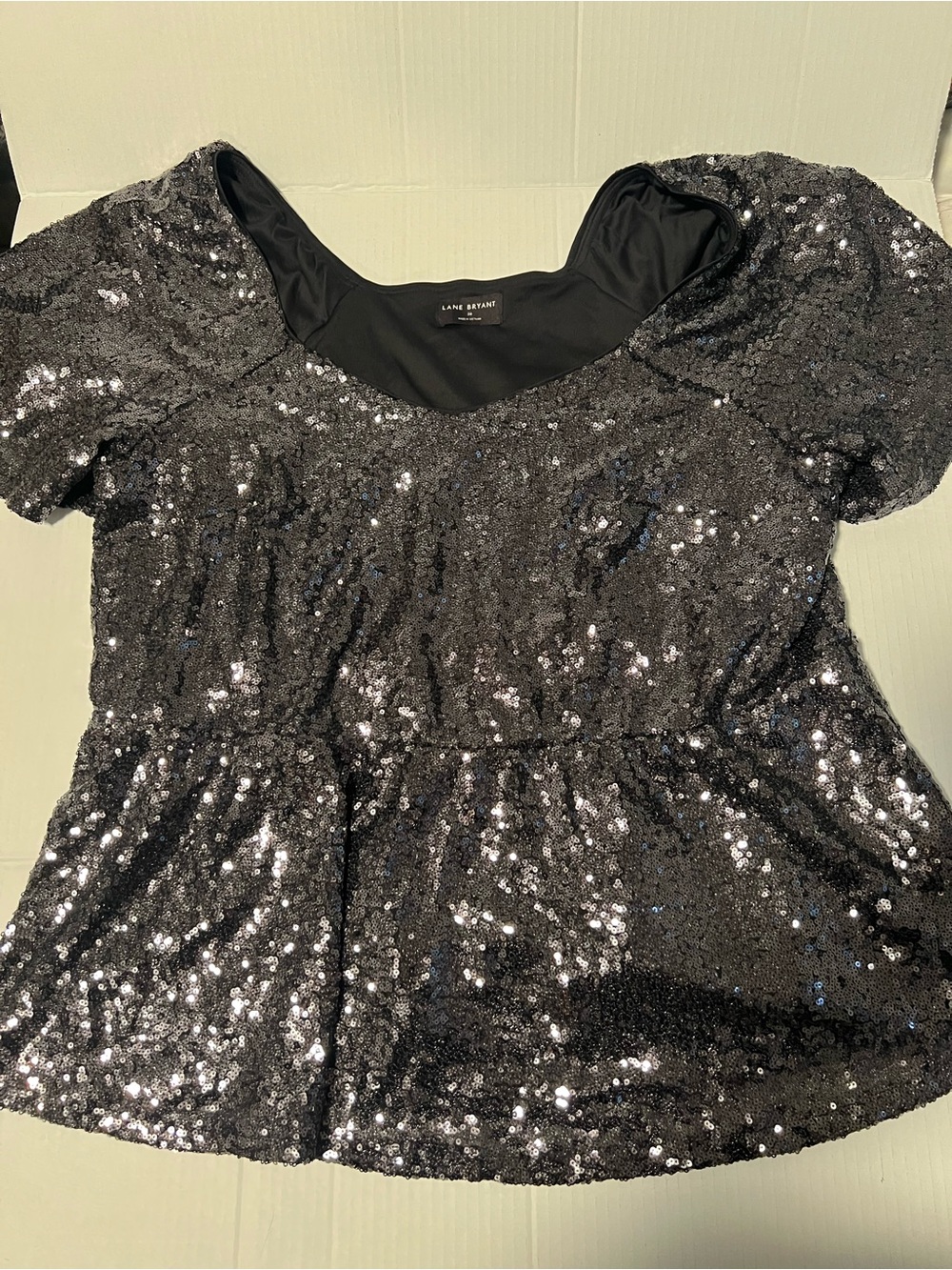 Lane Bryant Black Sequin Peplum Scoop Neck Top
